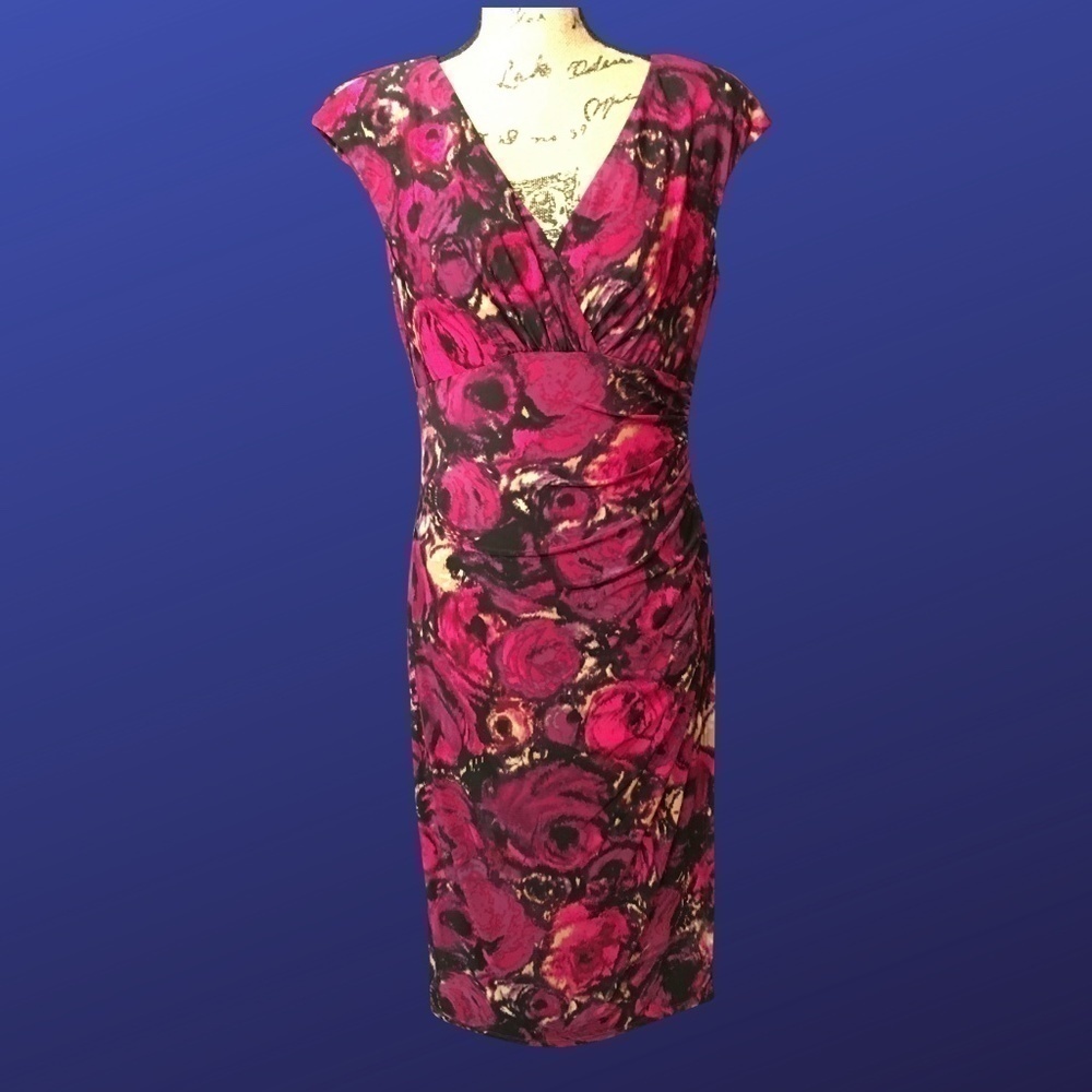 Ralph Lauren American Living Cap Sleeve Dress, Magenta/Yellow Floral, Nwt, 10